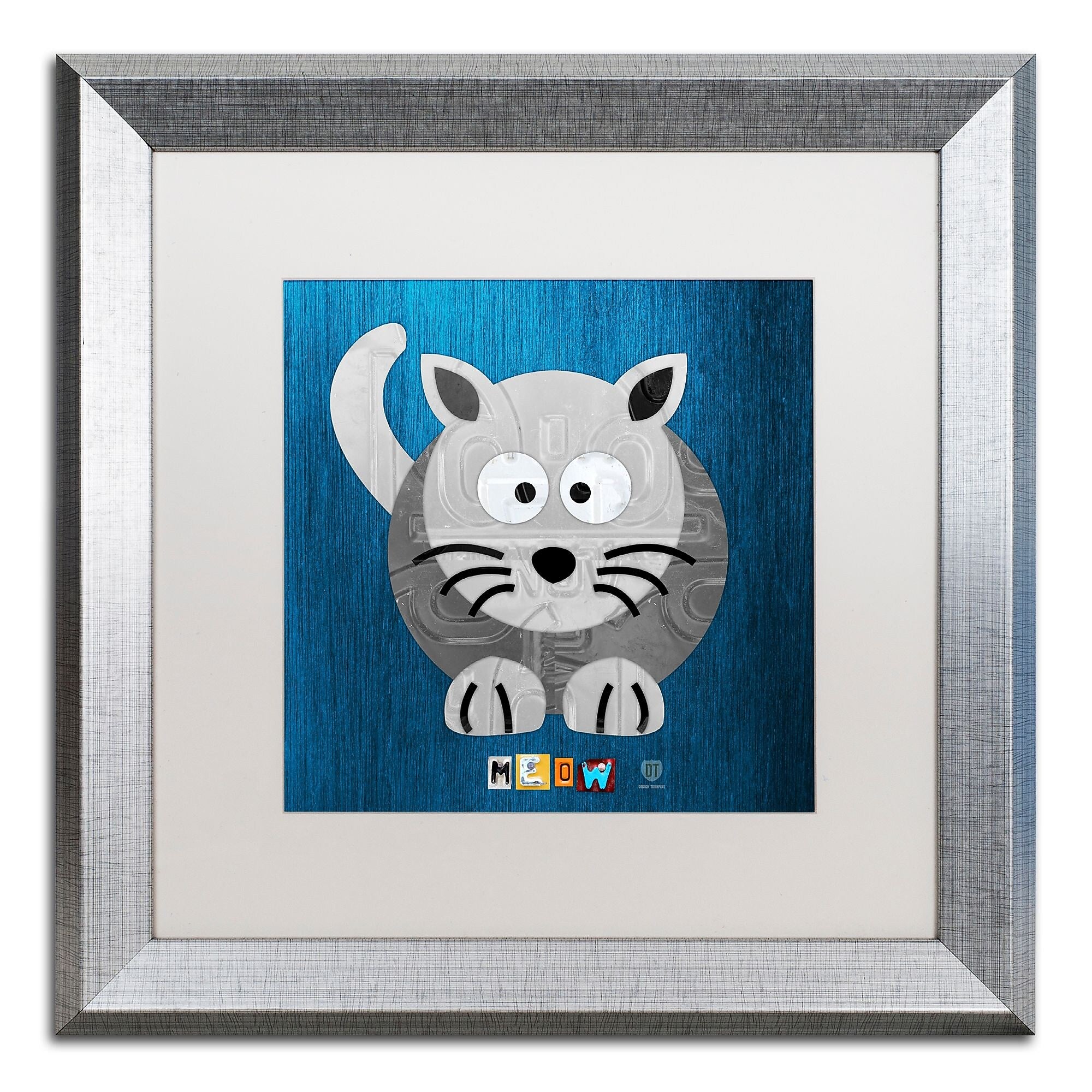 Trademark Fine Art ''Meow The Cat'' by Design Turnpike 16" x 16" White Matted Silver Frame (ALI1303-S1616MF)
