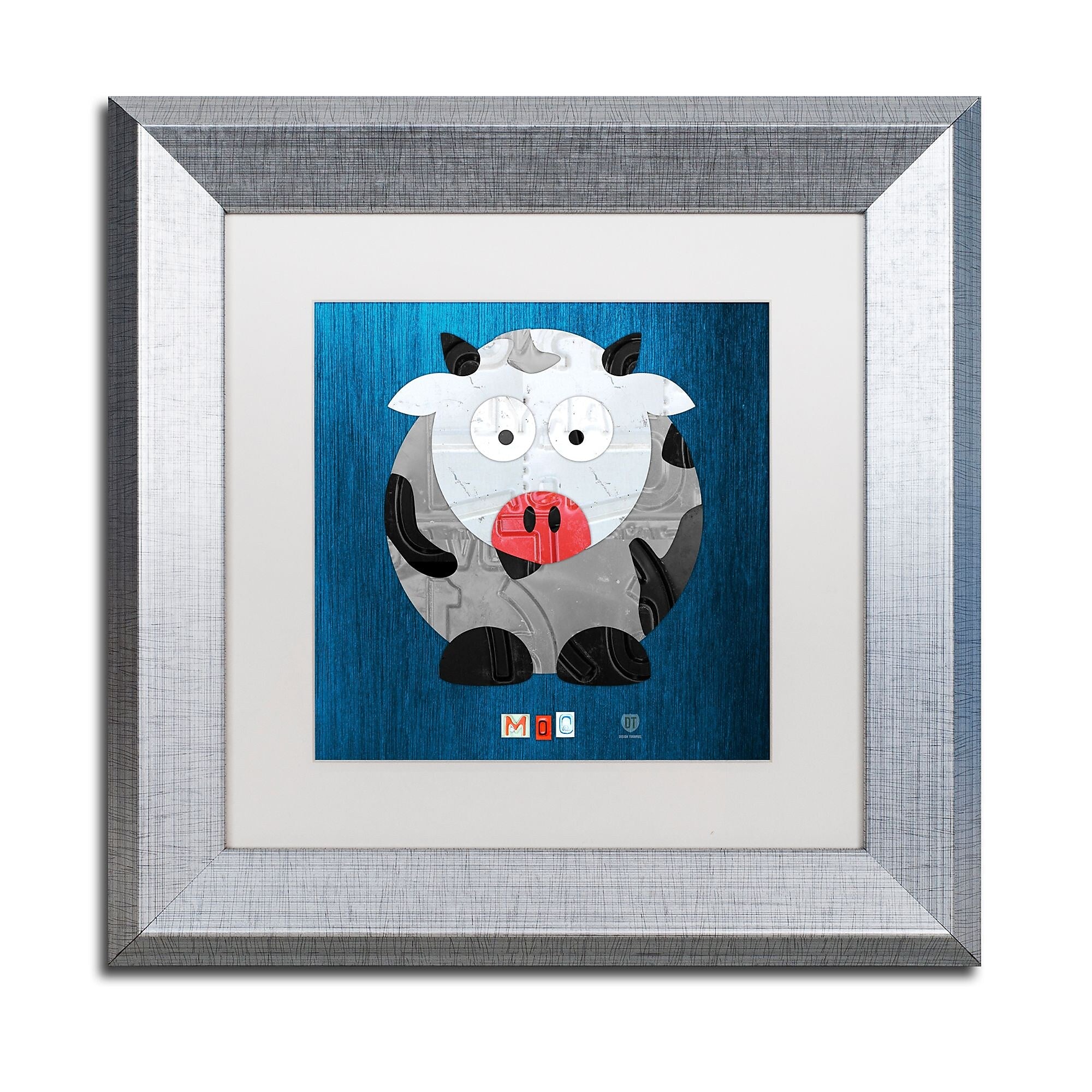 Trademark Fine Art ''Moo The Cow'' by Design Turnpike 11" x 11" White Matted Silver Frame (ALI1304-S1111MF)
