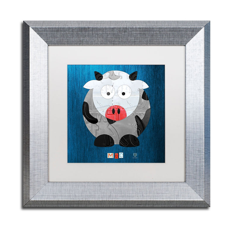 Trademark Fine Art ''Moo The Cow'' by Design Turnpike 11" x 11" White Matted Silver Frame (ALI1304-S1111MF)