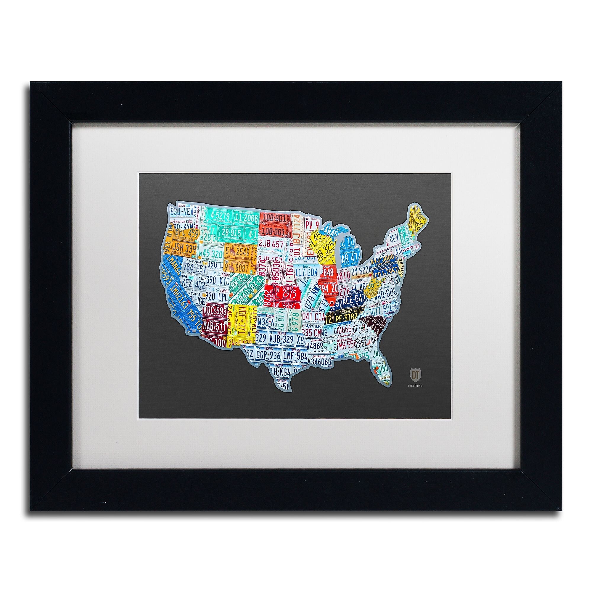 Trademark Fine Art ''Massive USA License Plate Map'' by Design Turnpike 11" x 14" White Matted Black Frame (ALI1306-B1114MF)