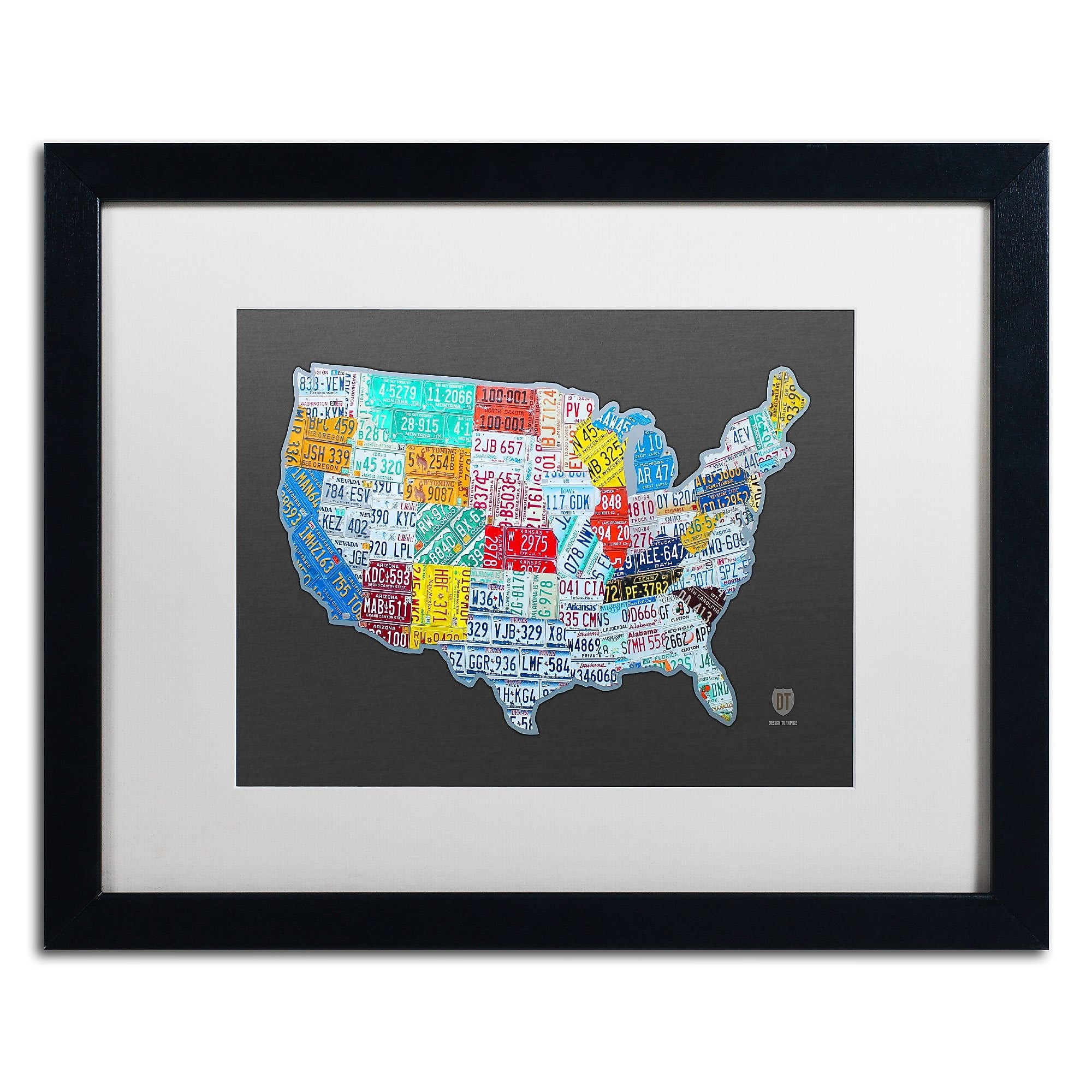 Trademark Fine Art ''Massive USA License Plate Map'' by Design Turnpike 16" x 20" White Matted Black Frame (ALI1306-B1620MF)