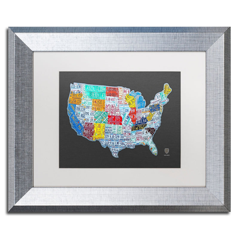 Trademark Fine Art ''Massive USA License Plate Map'' by Design Turnpike 11" x 14" White Matted Silver Frame (ALI1306-S1114MF)