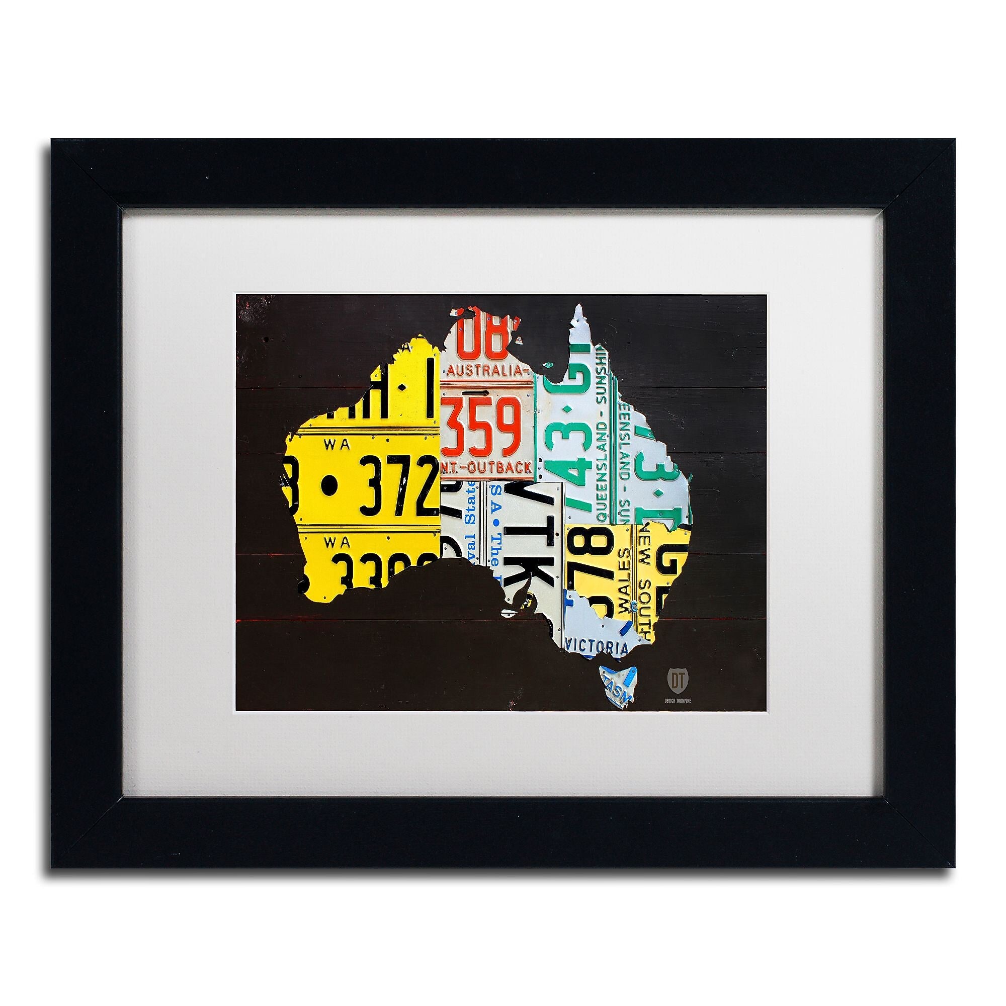 Trademark Fine Art ''Australia License Plate Map'' by Design Turnpike 11" x 14" White Matted Black Frame (ALI1311-B1114MF)