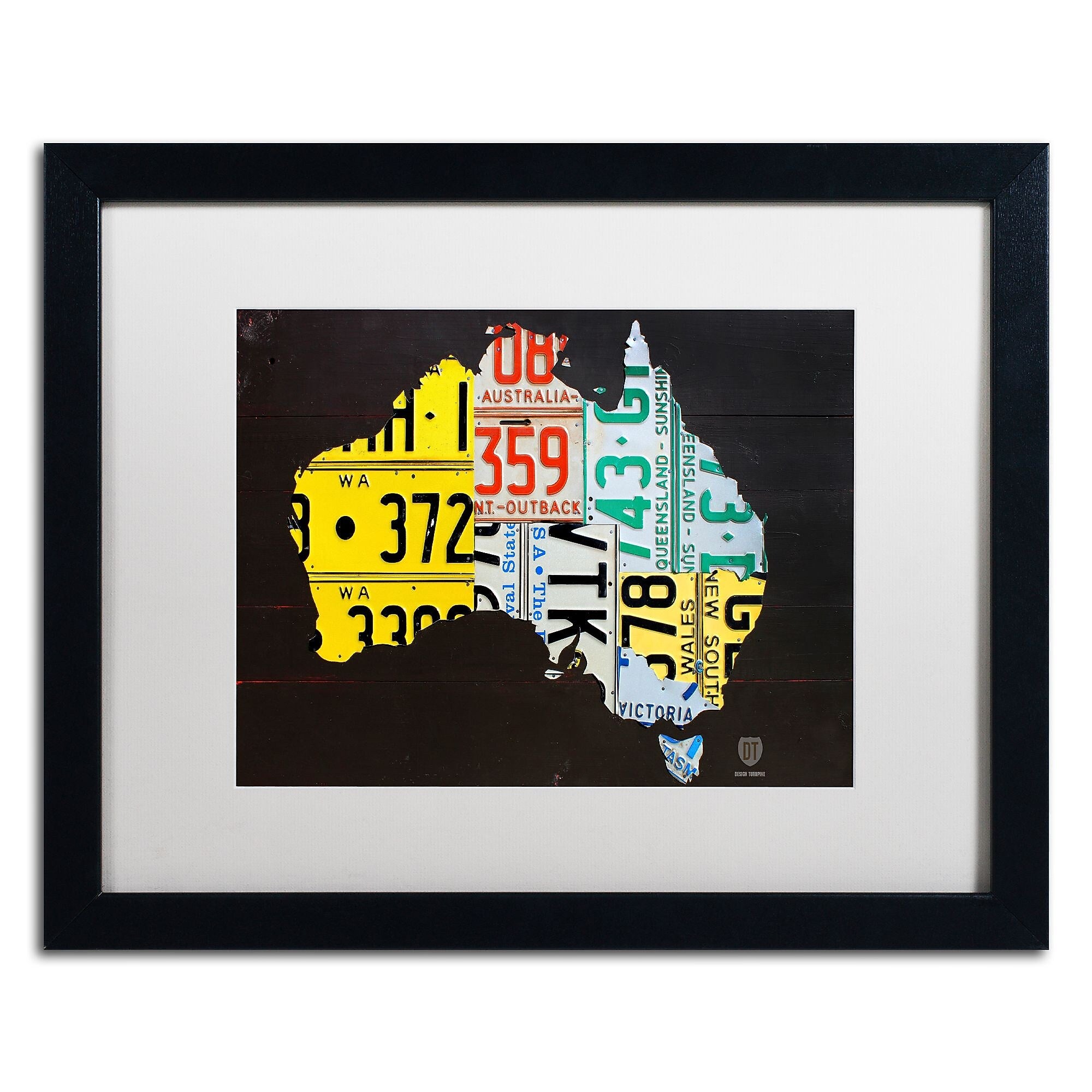 Trademark Fine Art ''Australia License Plate Map'' by Design Turnpike 16" x 20" White Matted Black Frame (ALI1311-B1620MF)