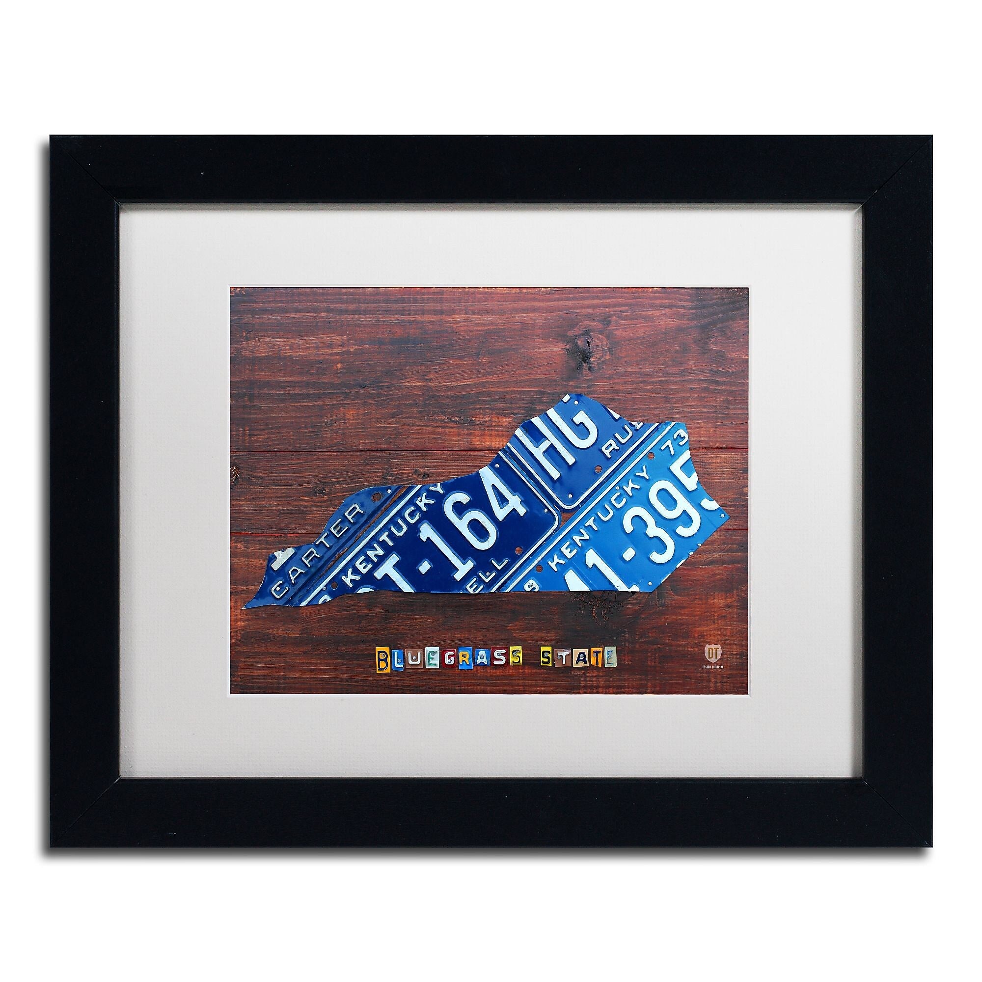 Trademark Fine Art ''Kentucky License Plate Map'' by Design Turnpike 11" x 14" White Matted Black Frame (ALI1314-B1114MF)