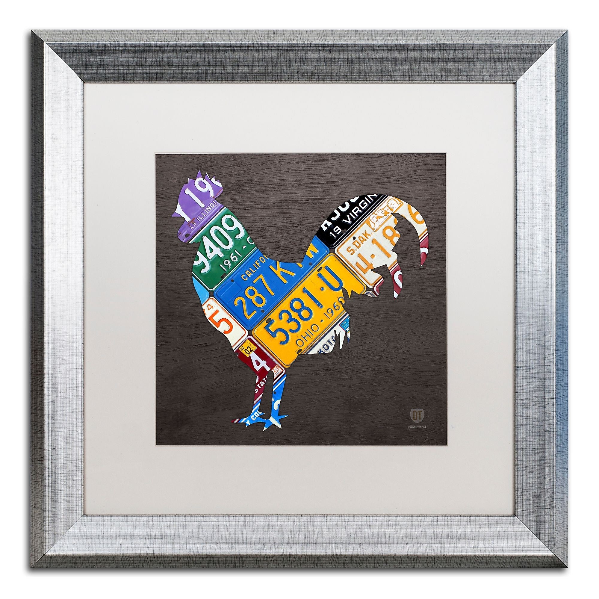 Trademark Fine Art ''Rooster'' by Design Turnpike 16" x 16" White Matted Silver Frame (ALI1318-S1616MF)