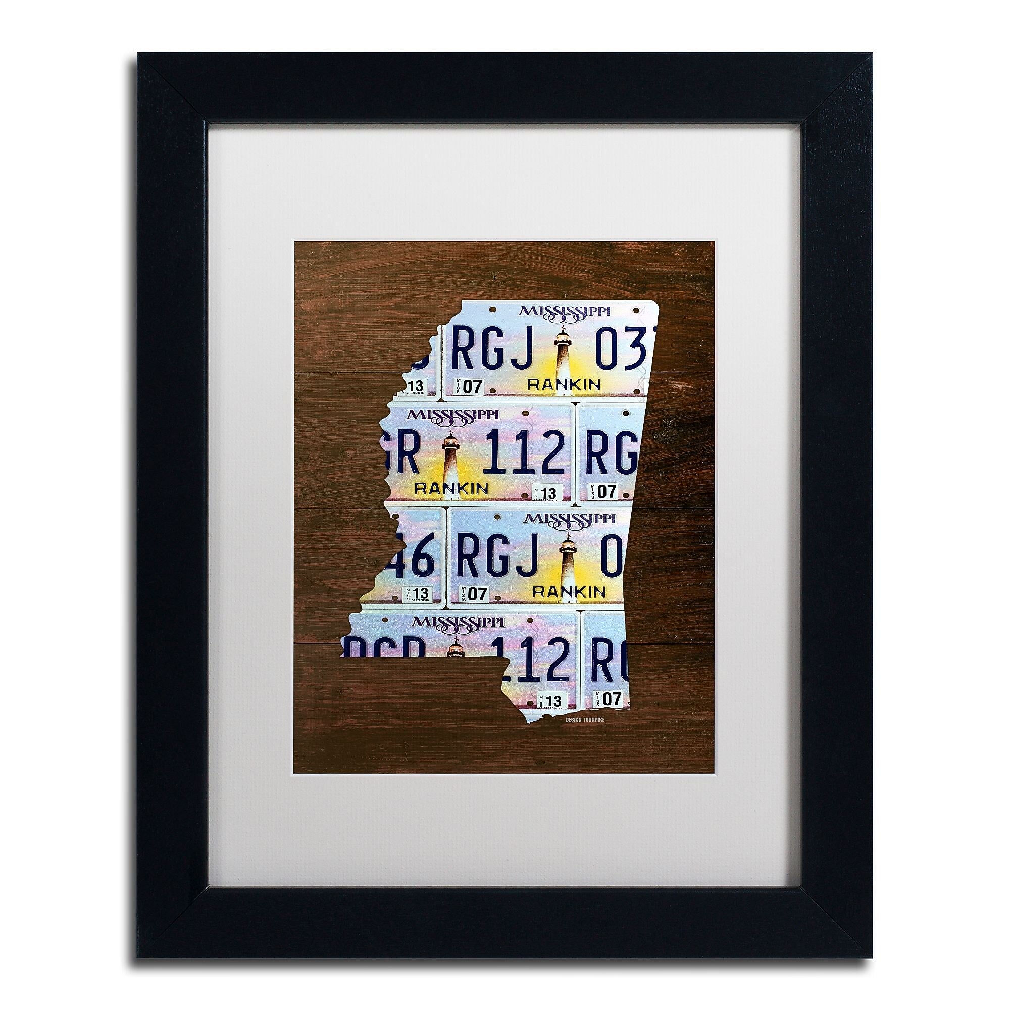 Trademark Fine Art ''Mississippi License Plate Map'' by Design Turnpike 11" x 14" White Matted Black Frame (ALI1319-B1114MF)