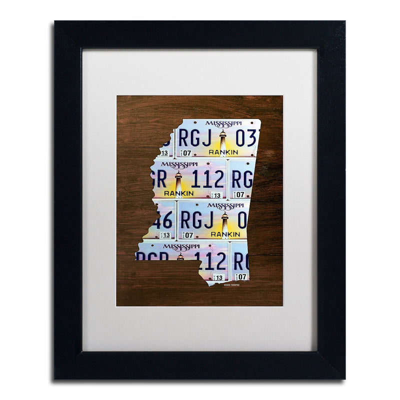 Trademark Fine Art ''Mississippi License Plate Map'' by Design Turnpike 11" x 14" White Matted Black Frame (ALI1319-B1114MF)