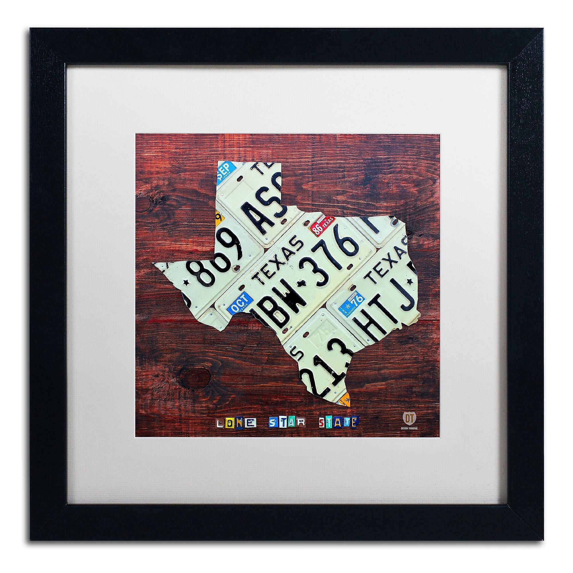 Trademark Fine Art ''Texas License Plate Map Large'' by Design Turnpike 16" x 16" White Matted Black Frame (ALI1323-B1616MF)