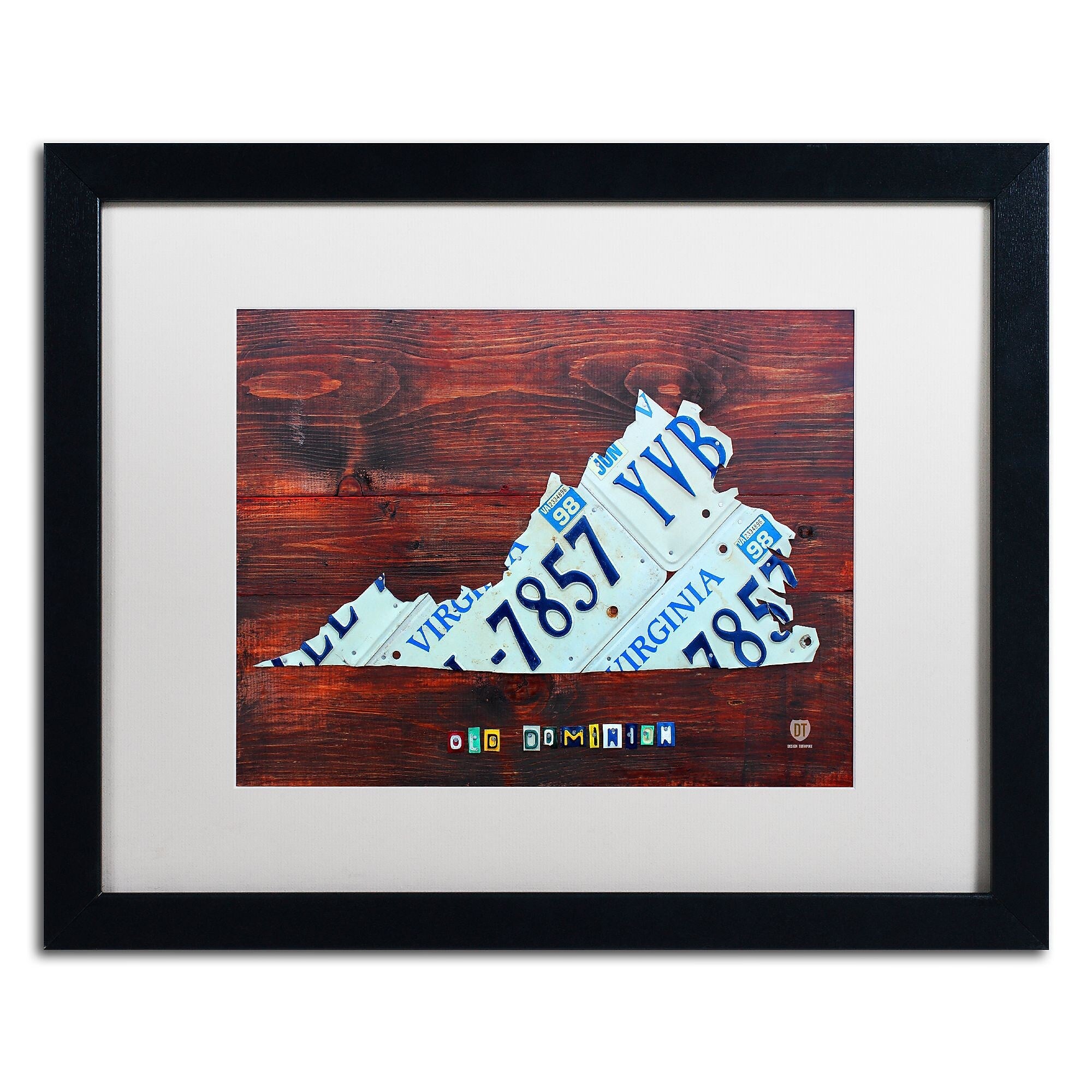 Trademark Fine Art ''Virginia License Plate Map'' by Design Turnpike 16" x 20" White Matted Black Frame (ALI1324-B1620MF)