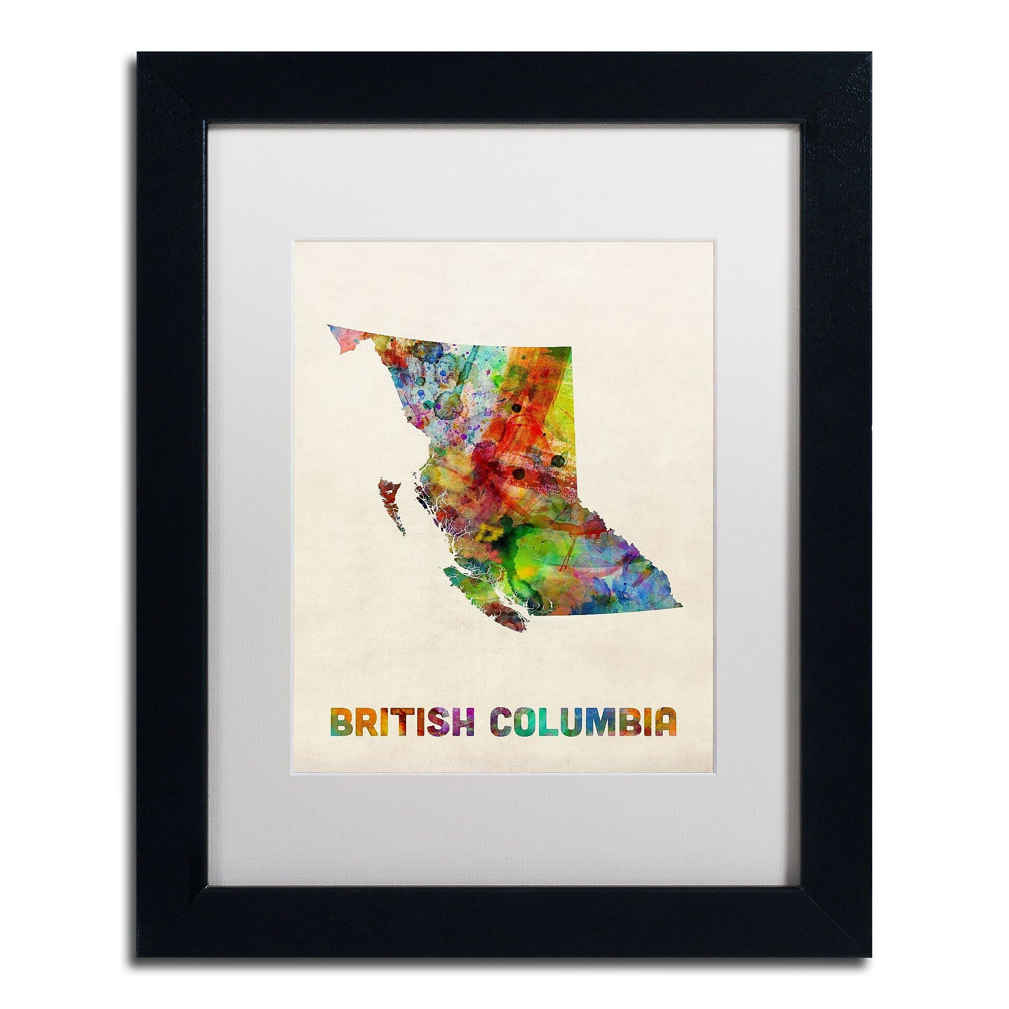 Trademark Fine Art ''British Columbia Watercolor Map'' by Michael Tompsett 11" x 14" White Matted Black Frame (MT0503-B1114MF)