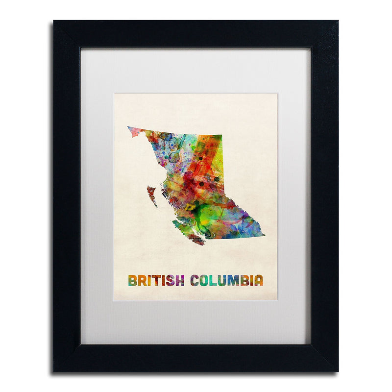 Trademark Fine Art ''British Columbia Watercolor Map'' by Michael Tompsett 11" x 14" White Matted Black Frame (MT0503-B1114MF)