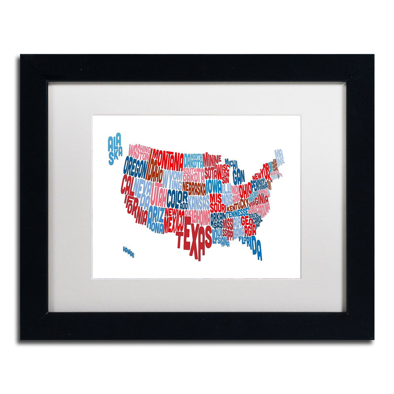 Trademark Fine Art ''United States Typography Text Map'' by Michael Tompsett 11" x 14" Black Frame (MT0504-B1114MF)