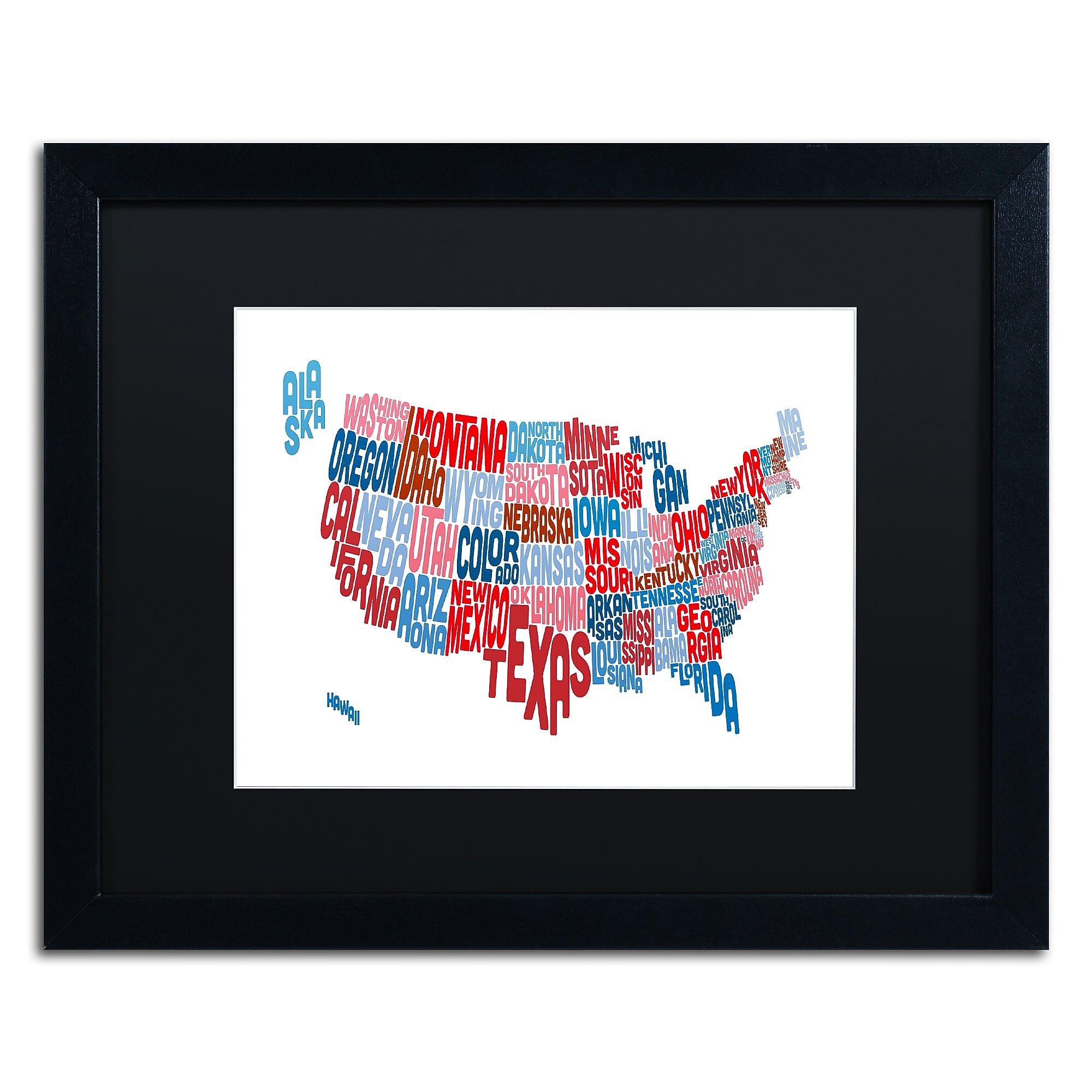Trademark Fine Art ''United States Typography Text Map'' by Michael Tompsett 16" x 20" Black Frame (MT0504-B1620BMF)