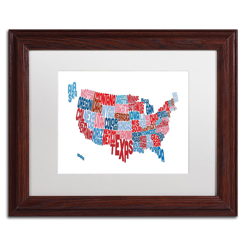 Trademark Fine Art ''United States Typography Text Map'' by Michael Tompsett 11" x 14" Wood Frame (MT0504-W1114MF)