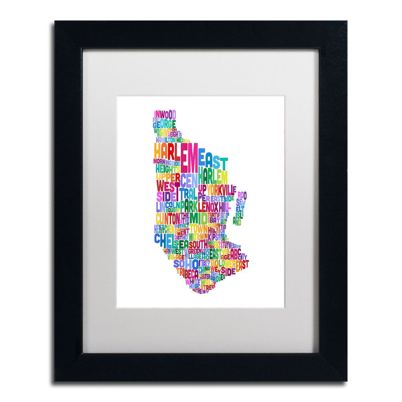 Trademark Fine Art ''Manhattan New York Typography Map'' by Michael Tompsett 11" x 14" White Matted Black Frame (MT0505-B1114MF)