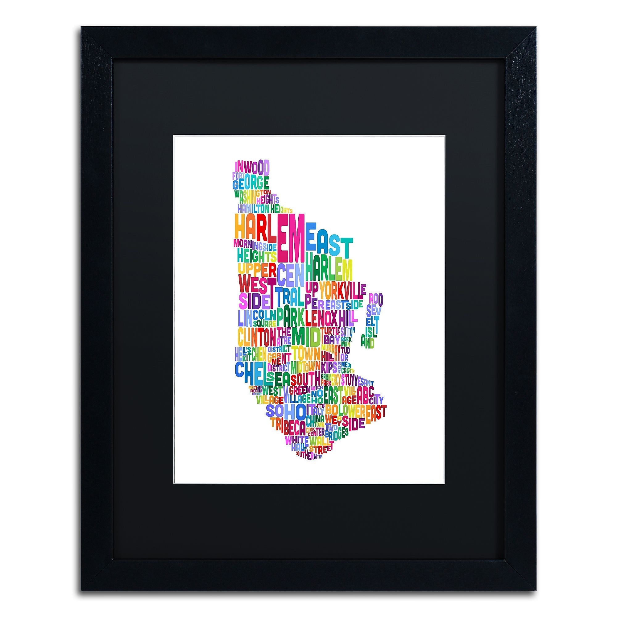 Trademark Fine Art ''Manhattan New York Typography Map'' by Michael Tompsett 16" x 20" Black Frame (MT0505-B1620BMF)