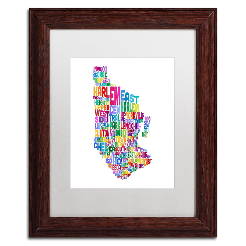 Trademark Fine Art ''Manhattan New York Typography Map'' by Michael Tompsett 11" x 14" White Matted Wood Frame (MT0505-W1114MF)