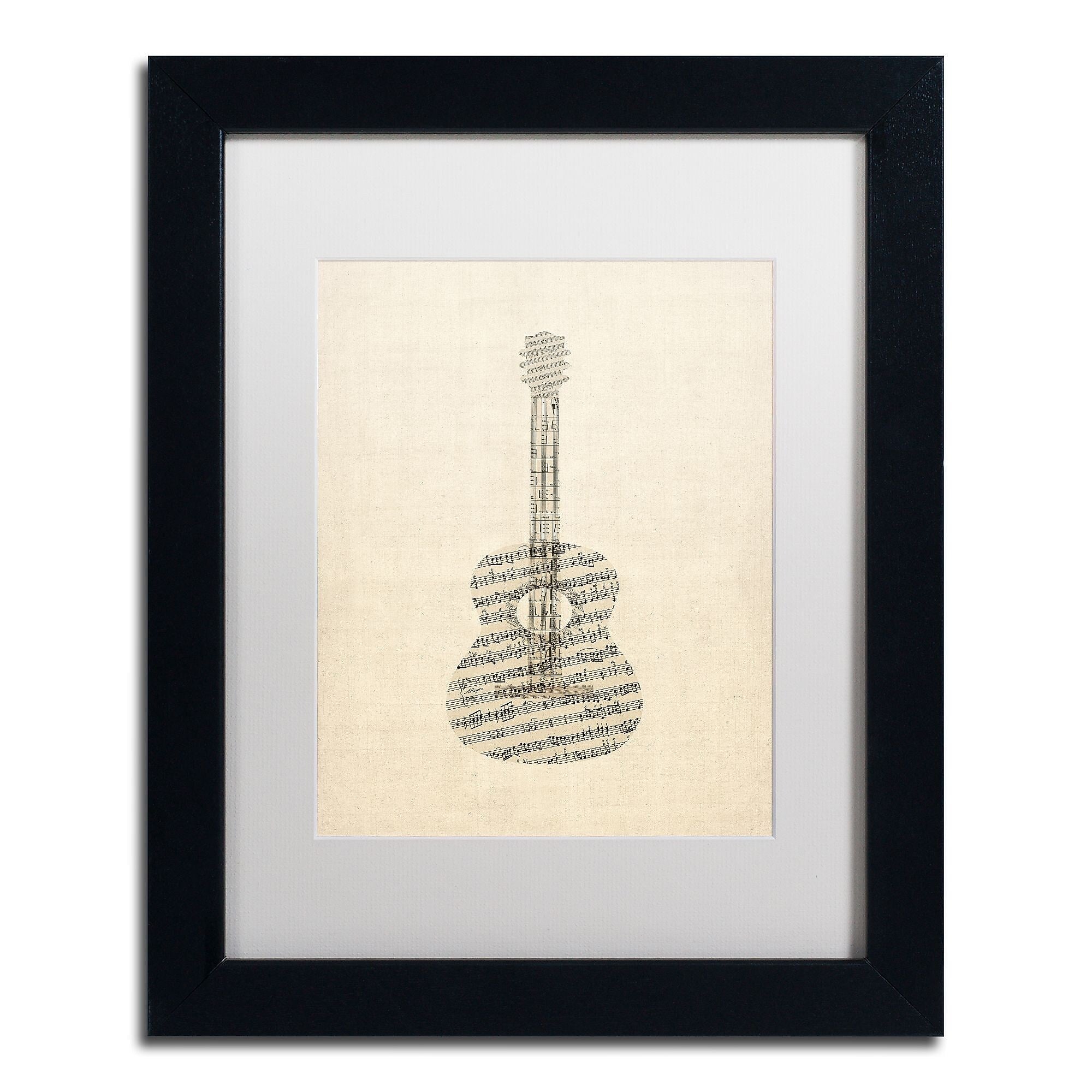 Trademark Fine Art ''Acoustic Guitar Old Sheet Music'' by Michael Tompsett 11" x 14" White Matted Black Frame (MT0506-B1114MF)