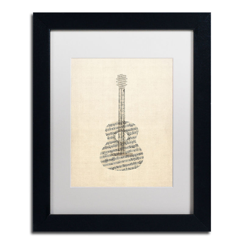 Trademark Fine Art ''Acoustic Guitar Old Sheet Music'' by Michael Tompsett 11" x 14" White Matted Black Frame (MT0506-B1114MF)