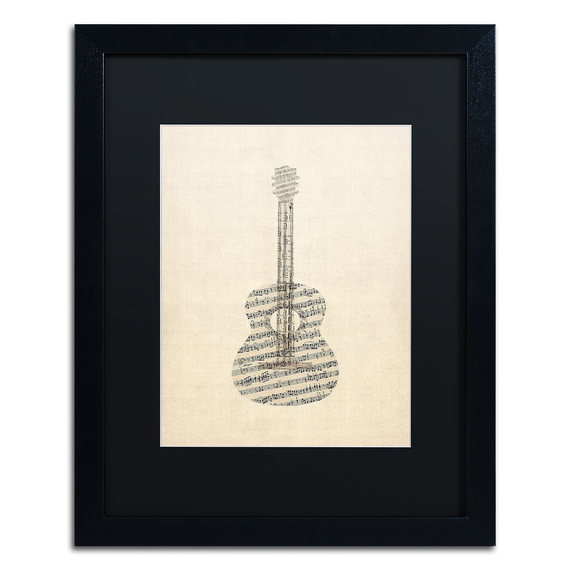 Trademark Fine Art ''Acoustic Guitar Old Sheet Music'' by Michael Tompsett 16" x 20" Black Frame (MT0506-B1620BMF)