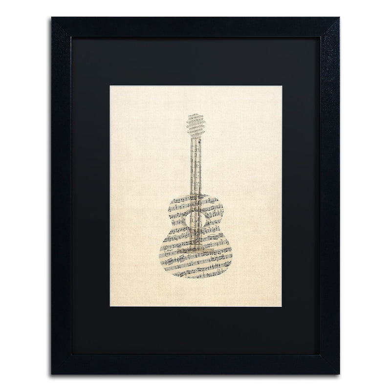 Trademark Fine Art ''Acoustic Guitar Old Sheet Music'' by Michael Tompsett 16" x 20" Black Frame (MT0506-B1620BMF)