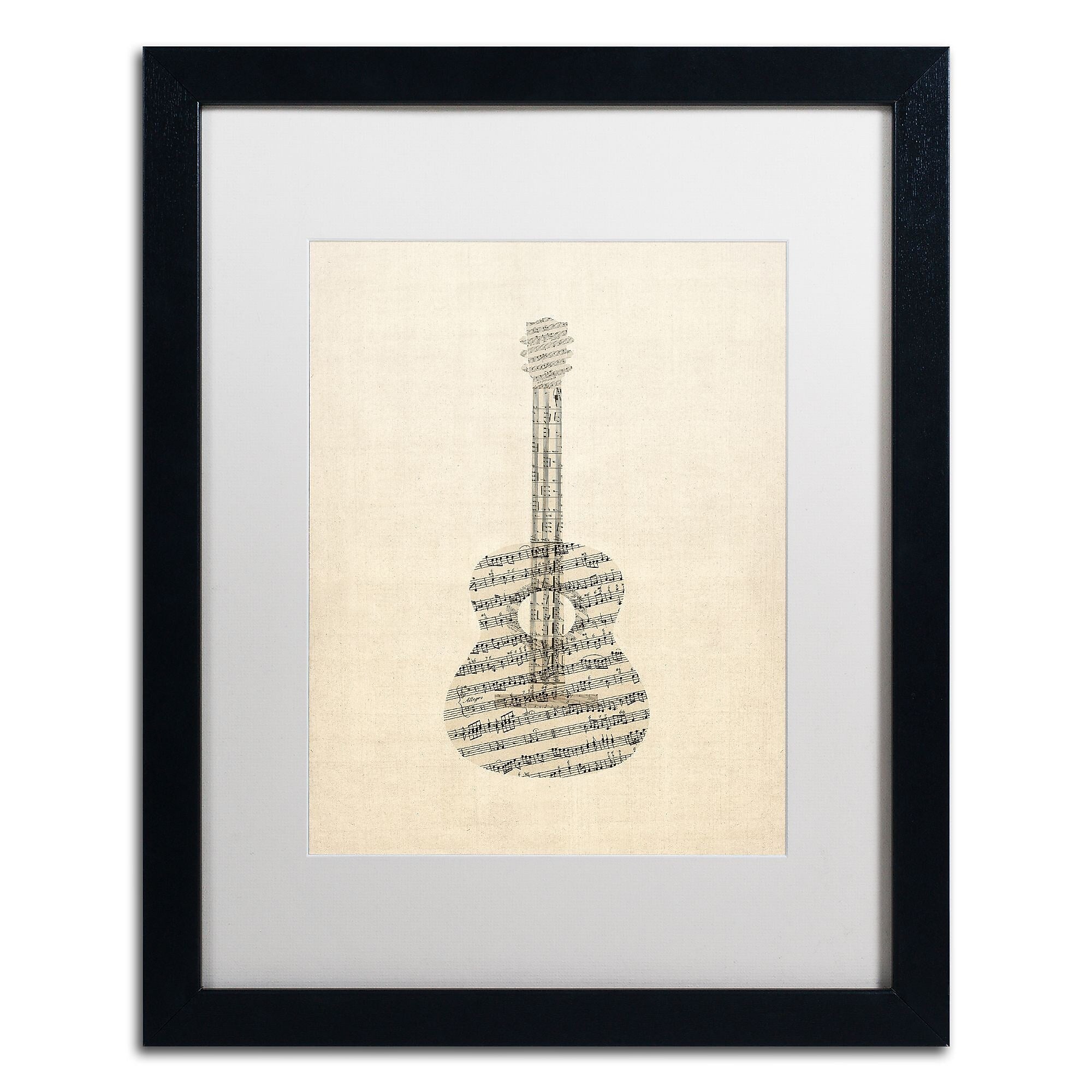 Trademark Fine Art ''Acoustic Guitar Old Sheet Music'' by Michael Tompsett 16" x 20" Black Frame (MT0506-B1620MF)
