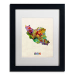 Trademark Fine Art ''Iran Watercolor Map'' by Michael Tompsett 11" x 14" White Matted Black Frame (MT0507-B1114MF)