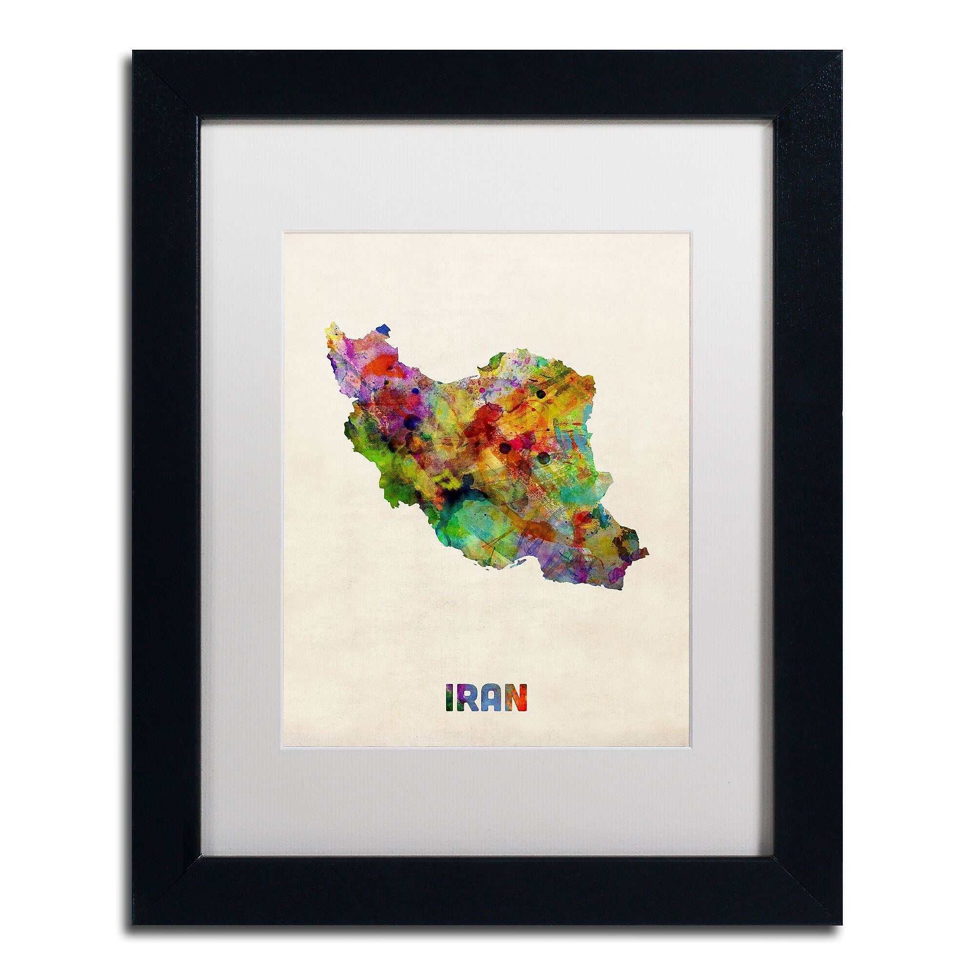 Trademark Fine Art ''Iran Watercolor Map'' by Michael Tompsett 11" x 14" White Matted Black Frame (MT0507-B1114MF)
