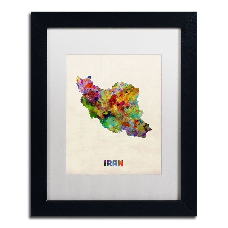 Trademark Fine Art ''Iran Watercolor Map'' by Michael Tompsett 11" x 14" White Matted Black Frame (MT0507-B1114MF)