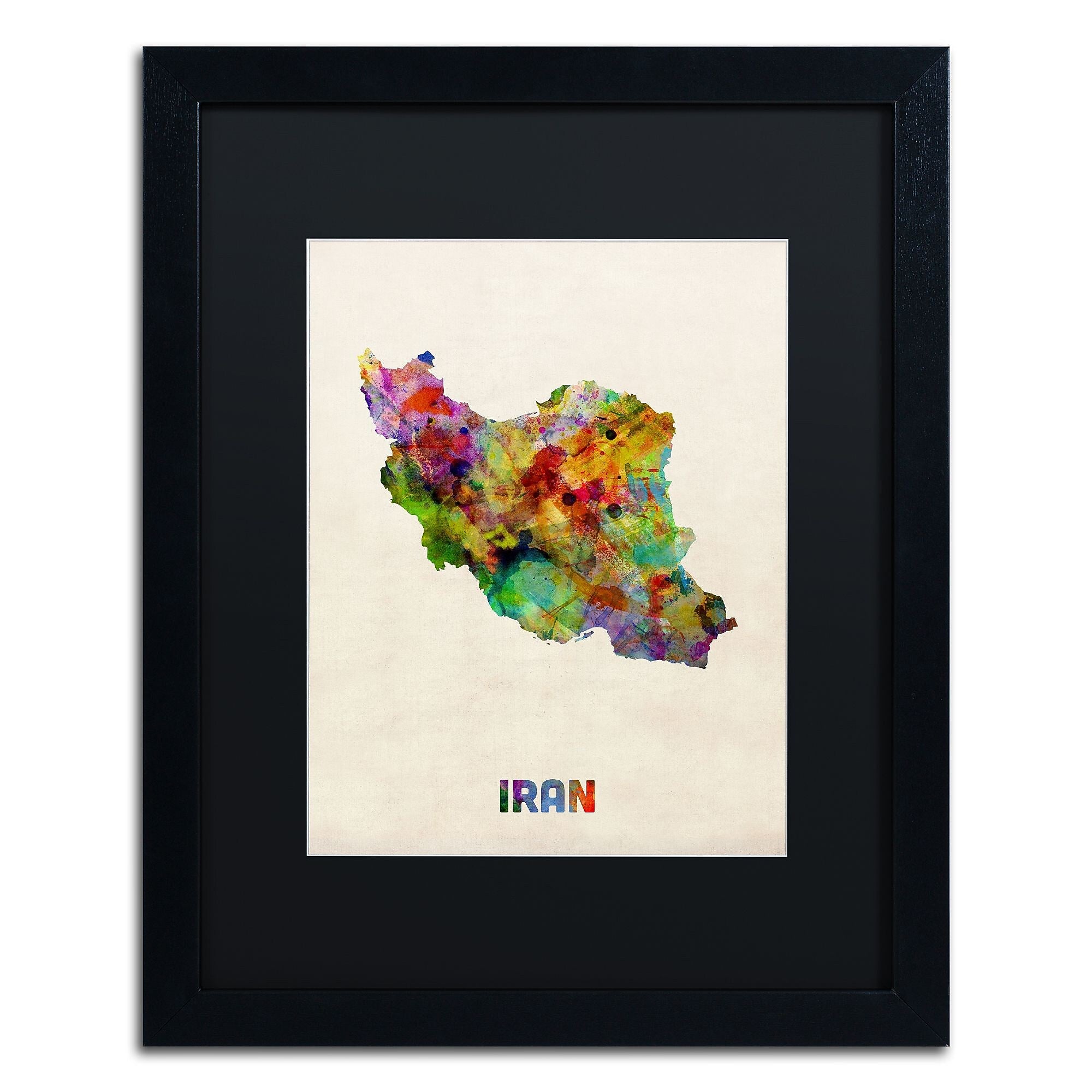 Trademark Fine Art ''Iran Watercolor Map'' by Michael Tompsett 16" x 20" Black Matted Black Frame (MT0507-B1620BMF)