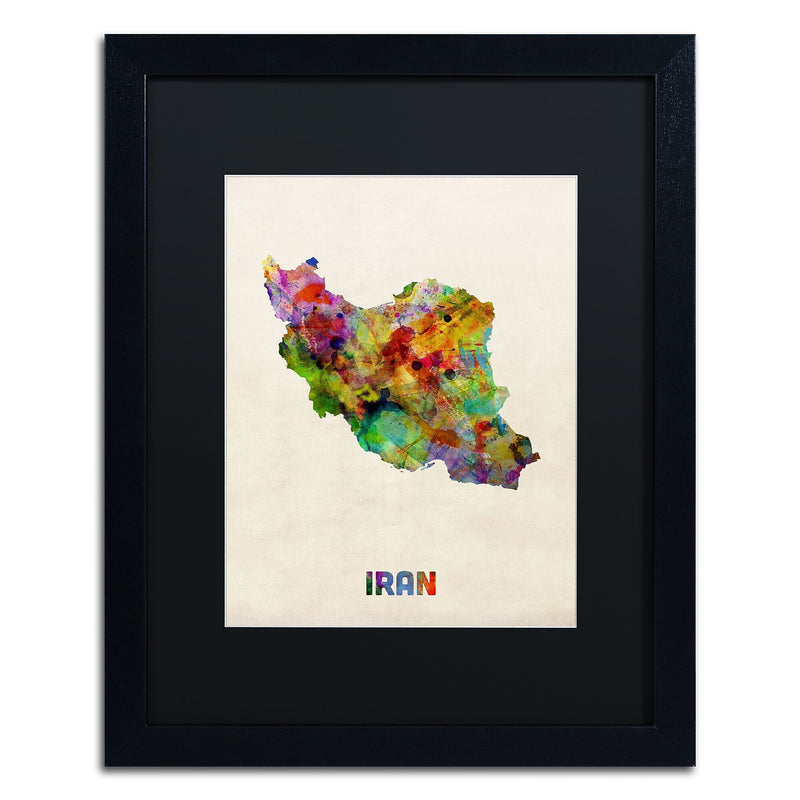Trademark Fine Art ''Iran Watercolor Map'' by Michael Tompsett 16" x 20" Black Matted Black Frame (MT0507-B1620BMF)