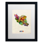 Trademark Fine Art ''Iran Watercolor Map'' by Michael Tompsett 16" x 20" White Matted Black Frame (MT0507-B1620MF)
