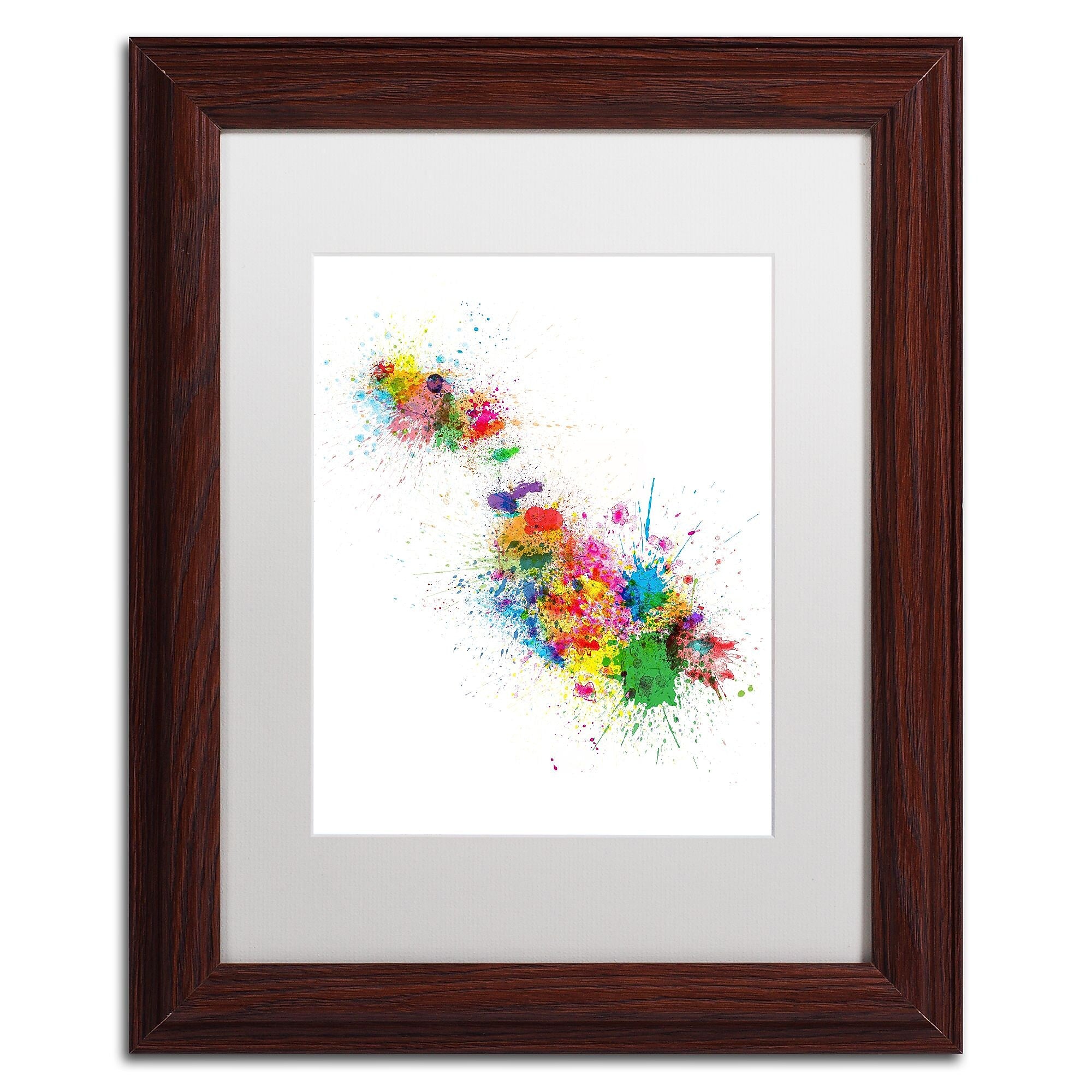 Trademark Fine Art ''Malta Map Paint Splashes'' by Michael Tompsett 11" x 14" White Matted Wood Frame (MT0508-W1114MF)