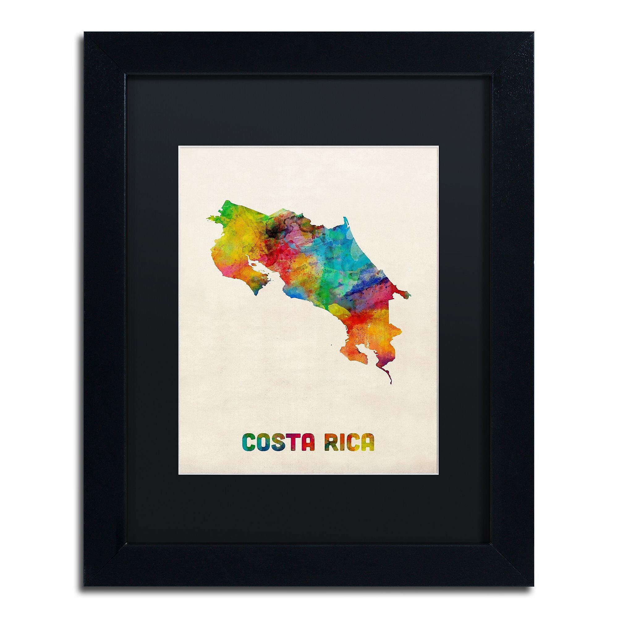 Trademark Fine Art ''Costa Rica Watercolor Map'' by Michael Tompsett 11" x 14" Black Matted Black Frame (MT0510-B1114BMF)