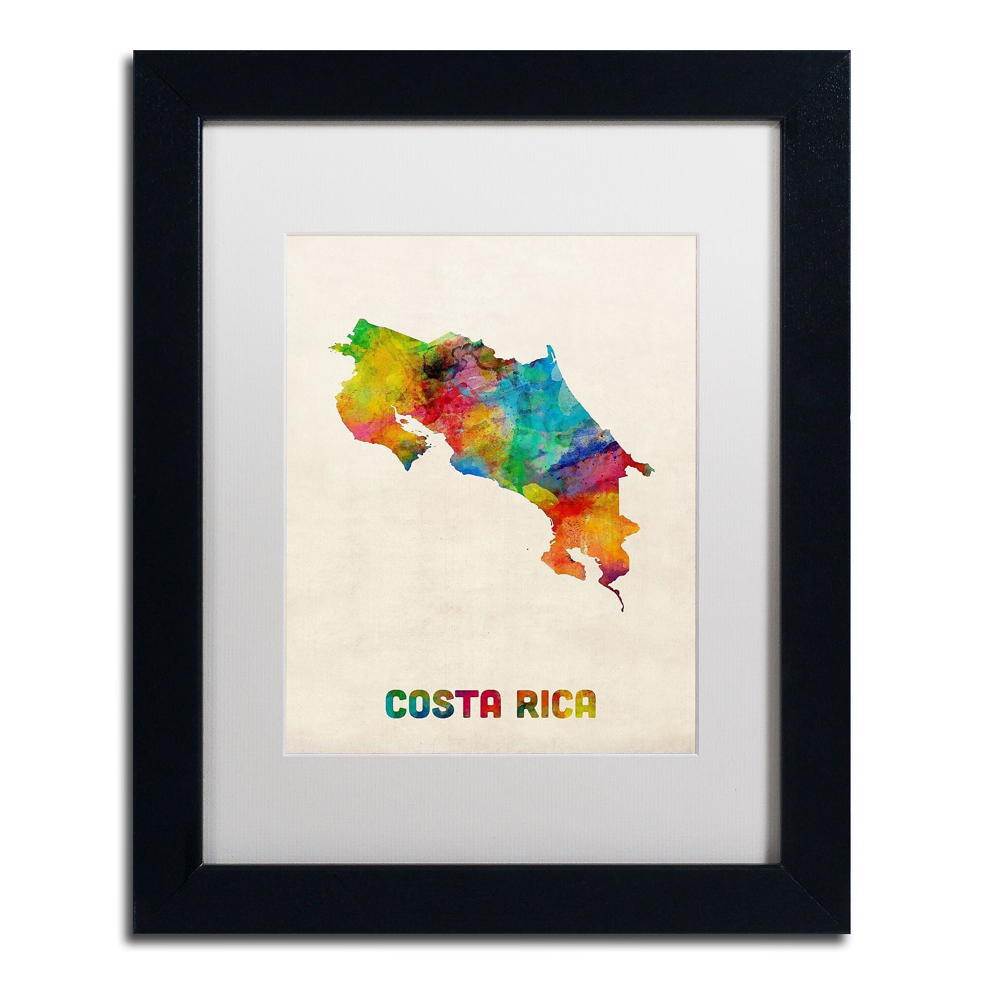 Trademark Fine Art ''Costa Rica Watercolor Map'' by Michael Tompsett 11" x 14" White Matted Black Frame (MT0510-B1114MF)