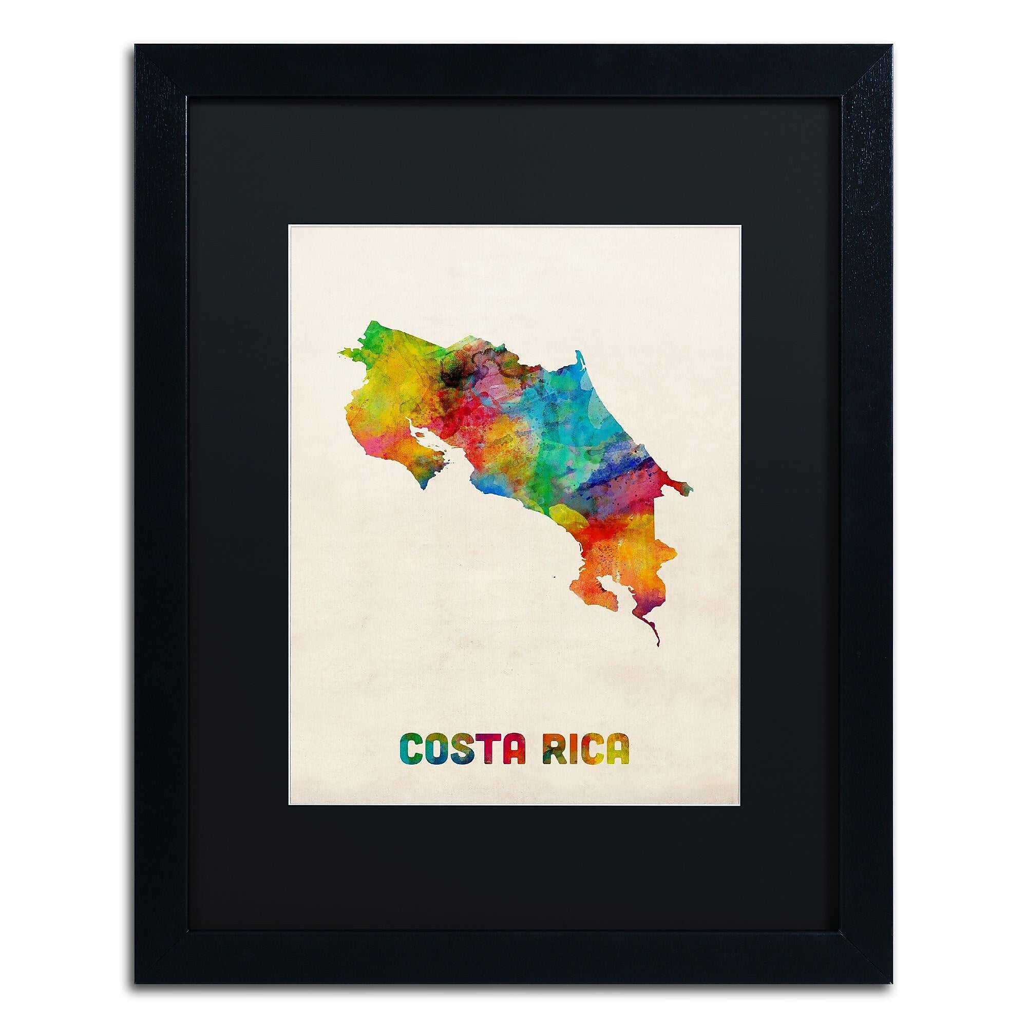 Trademark Fine Art ''Costa Rica Watercolor Map'' by Michael Tompsett 16" x 20" Black Matted Black Frame (MT0510-B1620BMF)
