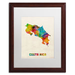 Trademark Fine Art ''Costa Rica Watercolor Map'' by Michael Tompsett 16" x 20" White Matted Wood Frame (MT0510-W1620MF)