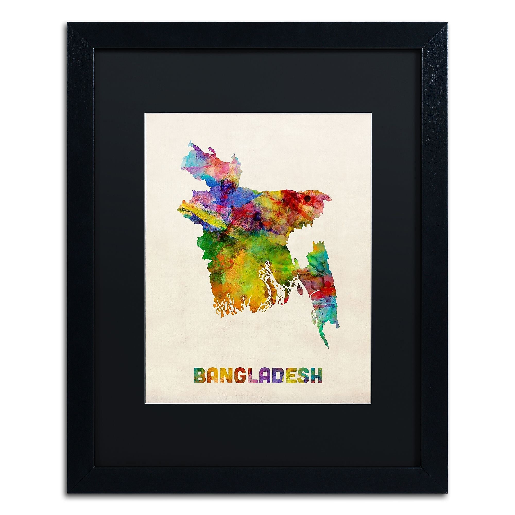 Trademark Fine Art ''Bangladesh Watercolor Map'' by Michael Tompsett 16" x 20" Black Matted Black Frame (MT0511-B1620BMF)