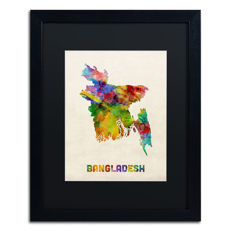 Trademark Fine Art ''Bangladesh Watercolor Map'' by Michael Tompsett 16" x 20" Black Matted Black Frame (MT0511-B1620BMF)