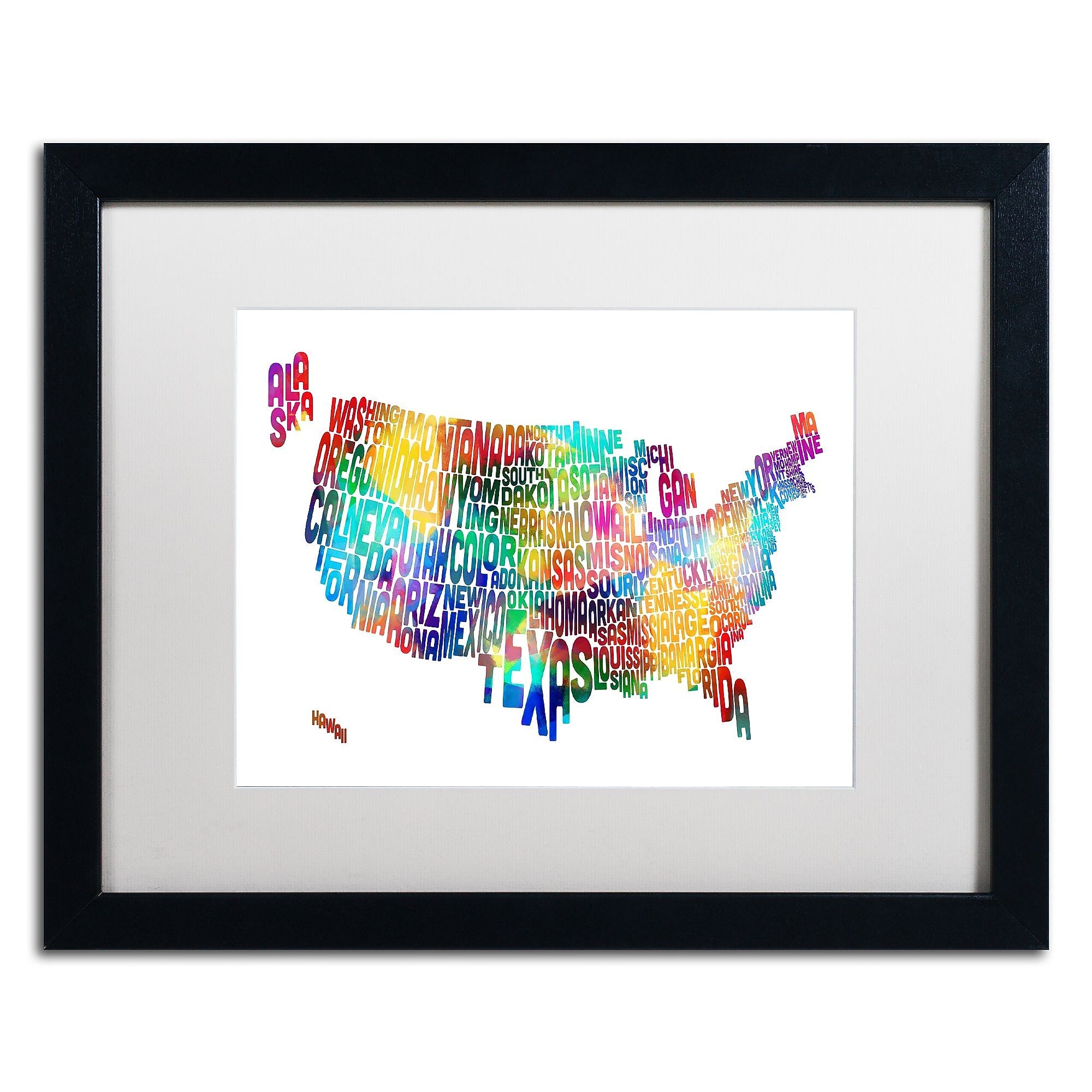 Trademark Fine Art ''United States Typography Map 2'' by Michael Tompsett 16" x 20" White Matted Black Frame (MT0513-B1620MF)