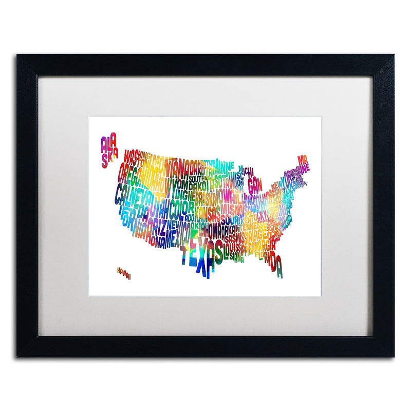 Trademark Fine Art ''United States Typography Map 2'' by Michael Tompsett 16" x 20" White Matted Black Frame (MT0513-B1620MF)