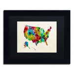 Trademark Fine Art ''United States Watercolor Map 2'' by Michael Tompsett 11" x 14" Black Matted Black Frame (MT0514-B1114BMF)