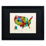 Trademark Fine Art ''United States Watercolor Map 2'' by Michael Tompsett 16" x 20" Black Matted Black Frame (MT0514-B1620BMF)
