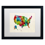 Trademark Fine Art ''United States Watercolor Map 2'' by Michael Tompsett 16" x 20" White Matted Black Frame (MT0514-B1620MF)