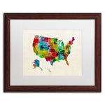 Trademark Fine Art ''United States Watercolor Map 2'' by Michael Tompsett 16" x 20" White Matted Wood Frame (MT0514-W1620MF)