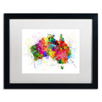 Trademark Fine Art ''Australia Paint Splashes Map'' by Michael Tompsett 16" x 20" White Matted Black Frame (MT0515-B1620MF)