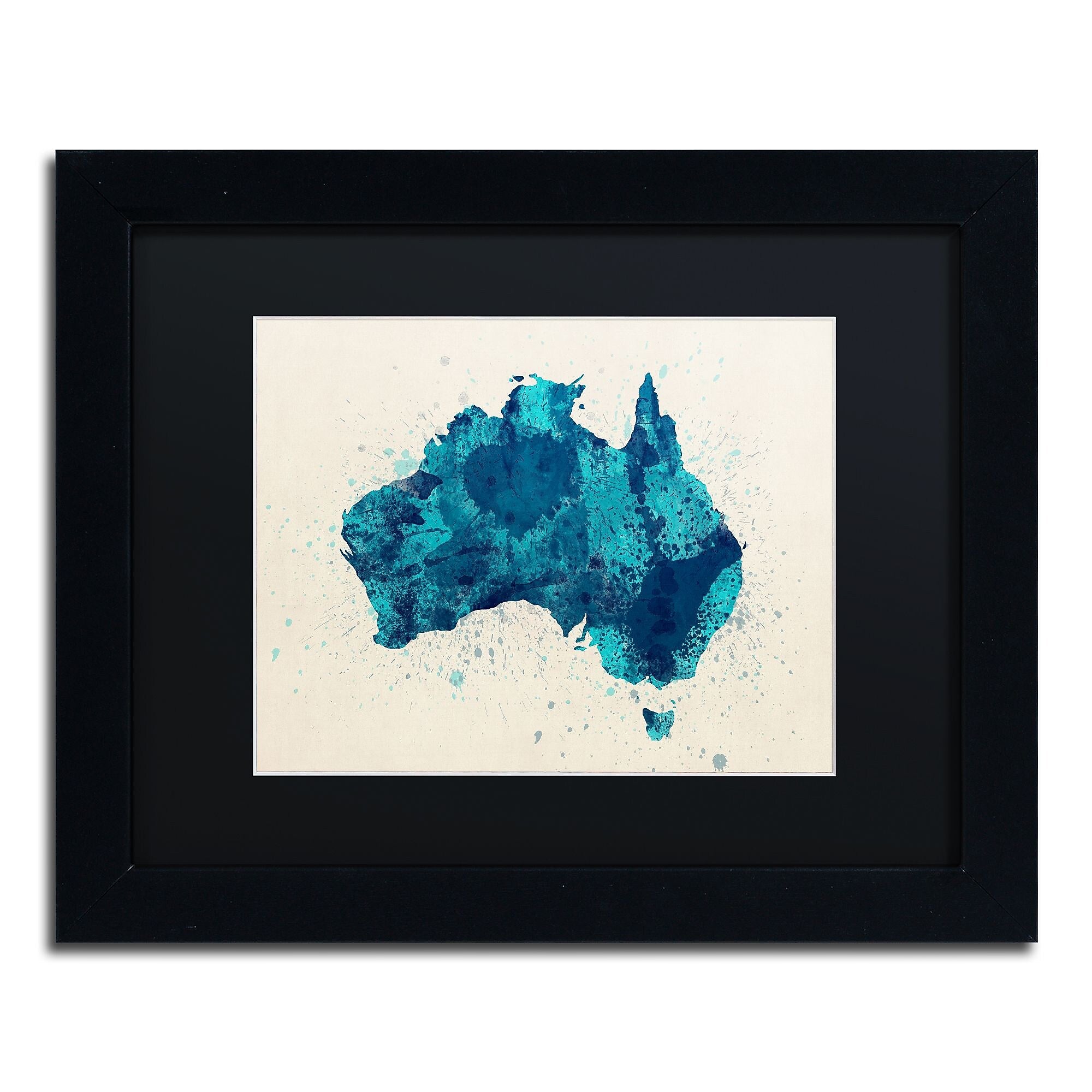 Trademark Fine Art ''Australia Paint Splashes Map 2'' by Michael Tompsett 11" x 14" Black Matted Black Frame (MT0516-B1114BMF)