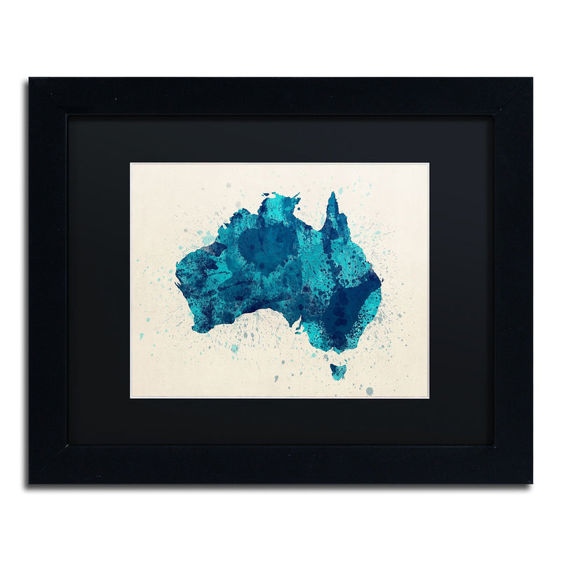 Trademark Fine Art ''Australia Paint Splashes Map 2'' by Michael Tompsett 11" x 14" Black Matted Black Frame (MT0516-B1114BMF)