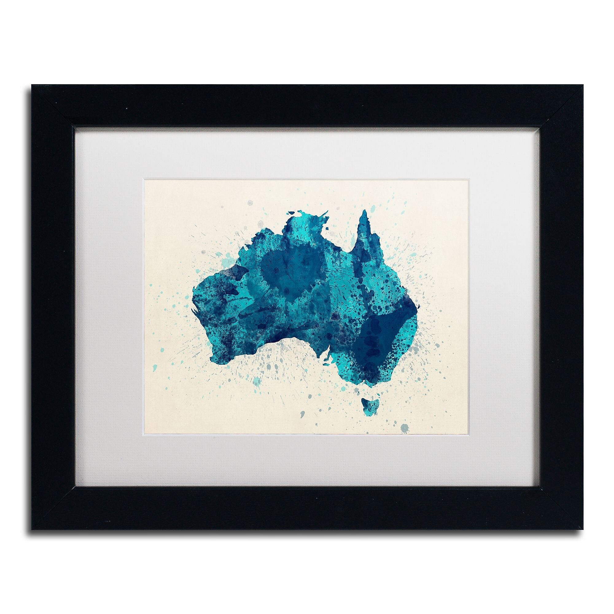 Trademark Fine Art ''Australia Paint Splashes Map 2'' by Michael Tompsett 11" x 14" White Matted Black Frame (MT0516-B1114MF)